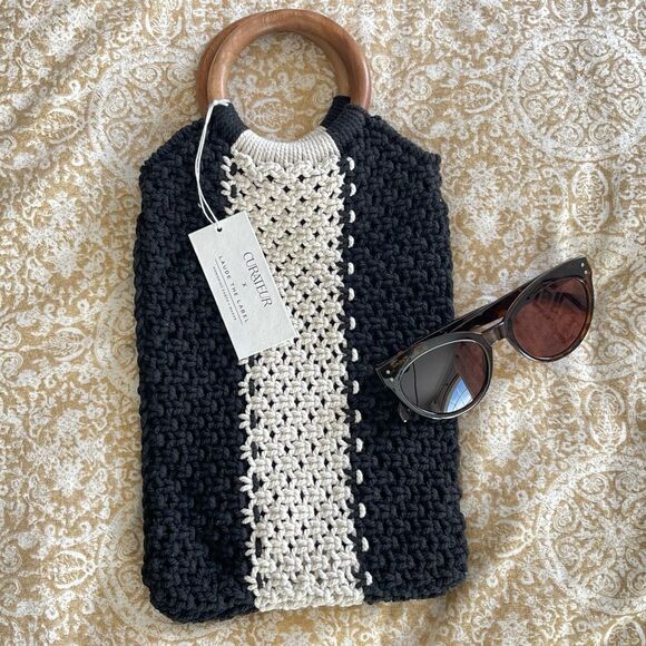 NWT The Gabby macrame bag with wood handle by Laude The Label - Picture 2 of 9